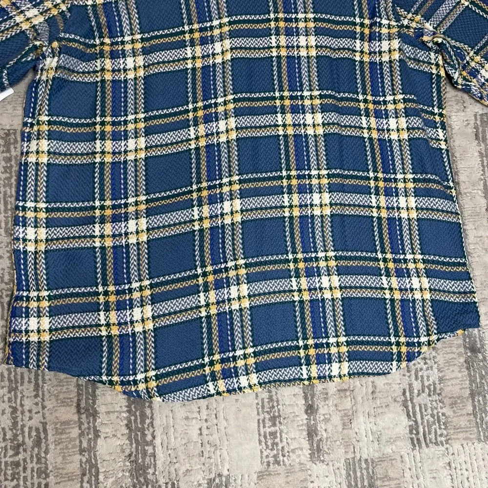 NEW Lucky Brand Mens XL Blue Herringbone Flannel Humboldt Utility Shirt Long Sle